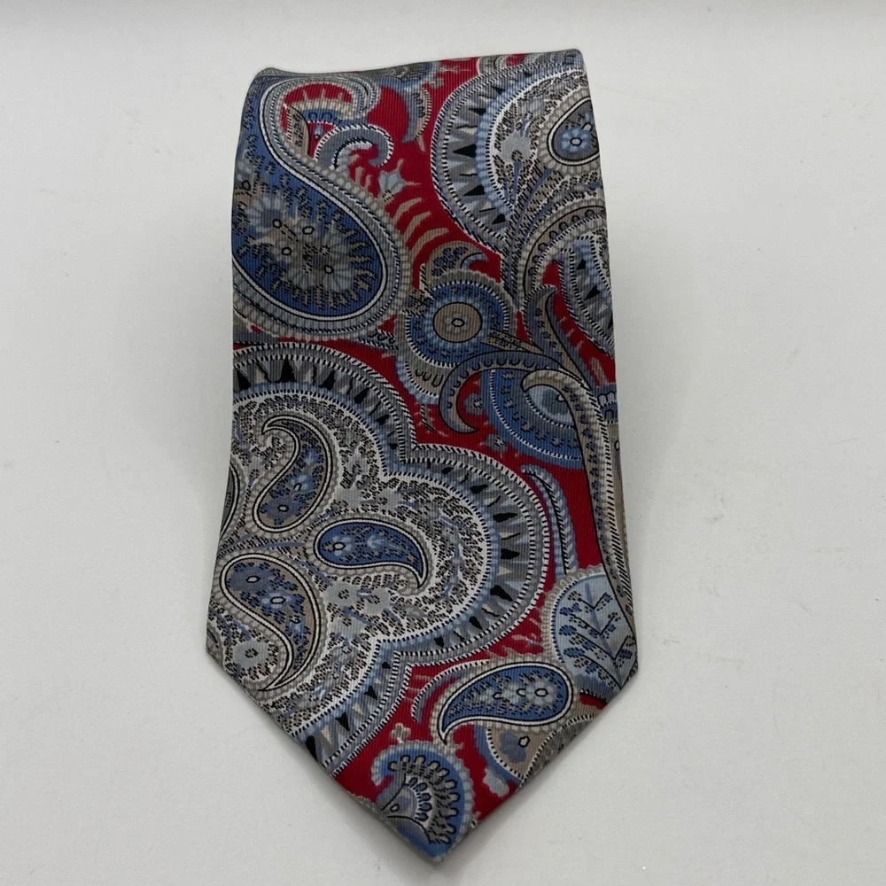 Christian Dior Monsieur Elegant Red Blue Paisley Tie Silk Work Business